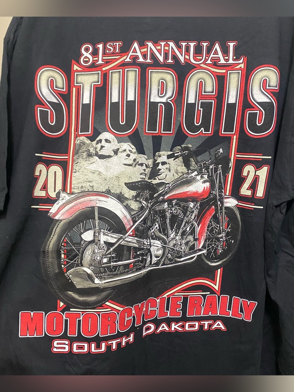 Mens 2XL Black Tee T Shirt 2021 81st Sturgis Motorcycle Run Mt Rushmore Biker